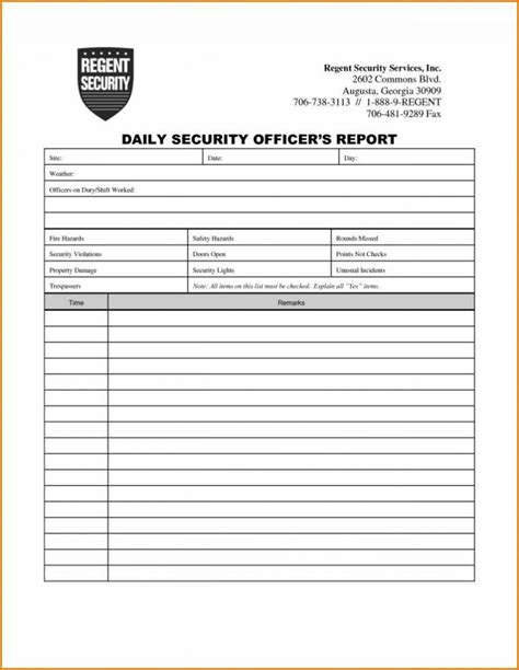 security daily activity report template word